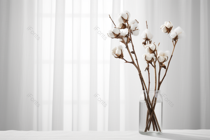 白色桌面上的棉花插花简约场景,高清,摄影图,摄影图片,图片大全,摄影图免费下载